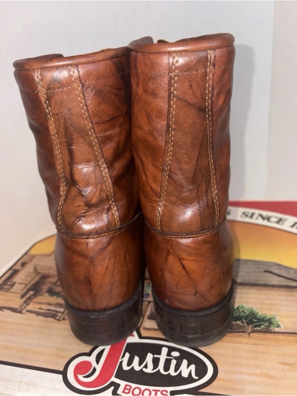 Justin L0563 Women's Brown Marble Deerlite Leather Laced Boots - Size 6.5B Box - Picture 6 of 12